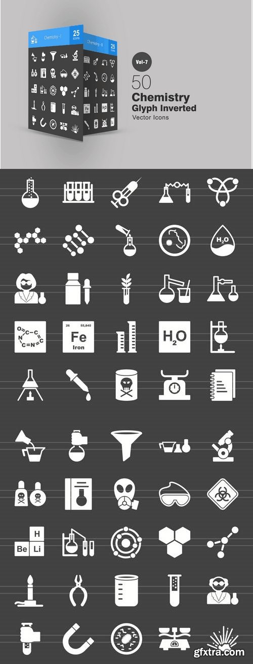 50 Chemistry Glyph Inverted Icons