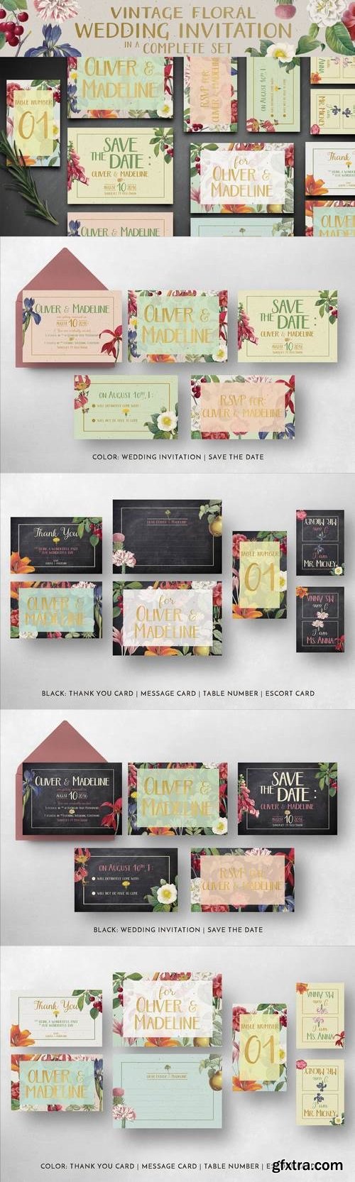 Vintage Floral Wedding Invitation