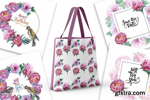 CM - Colorful peonies JPG watercolor set 2319092