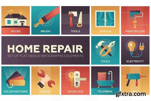 Home repair - vector modern flat design icons set