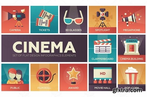 Cinema and movie - vector modern flat design icons