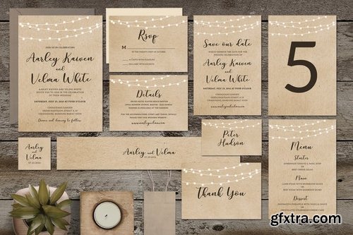 Brown Wedding Invitation Suite