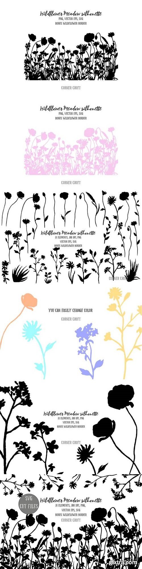 Flower Meadow Illustration PNG, SVG, EPS