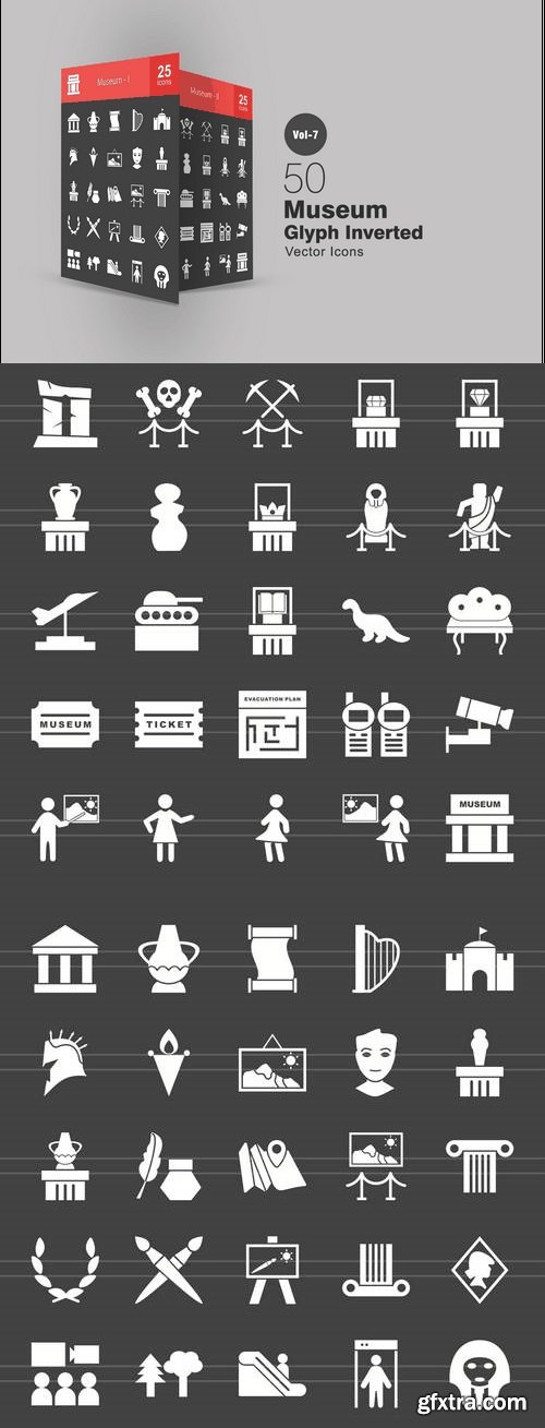 50 Museum Glyph Inverted Icons