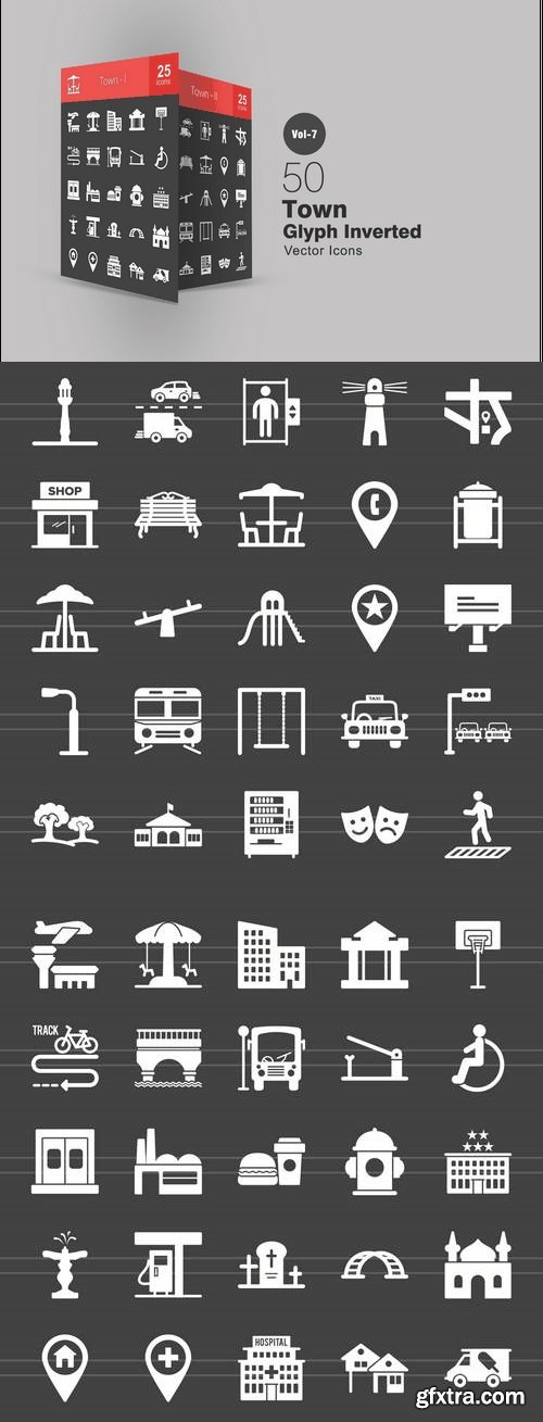 50 Town Glyph Inverted Icons