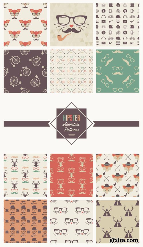 12 Hipster Seamless Patterns [AI/EPS/PAT]