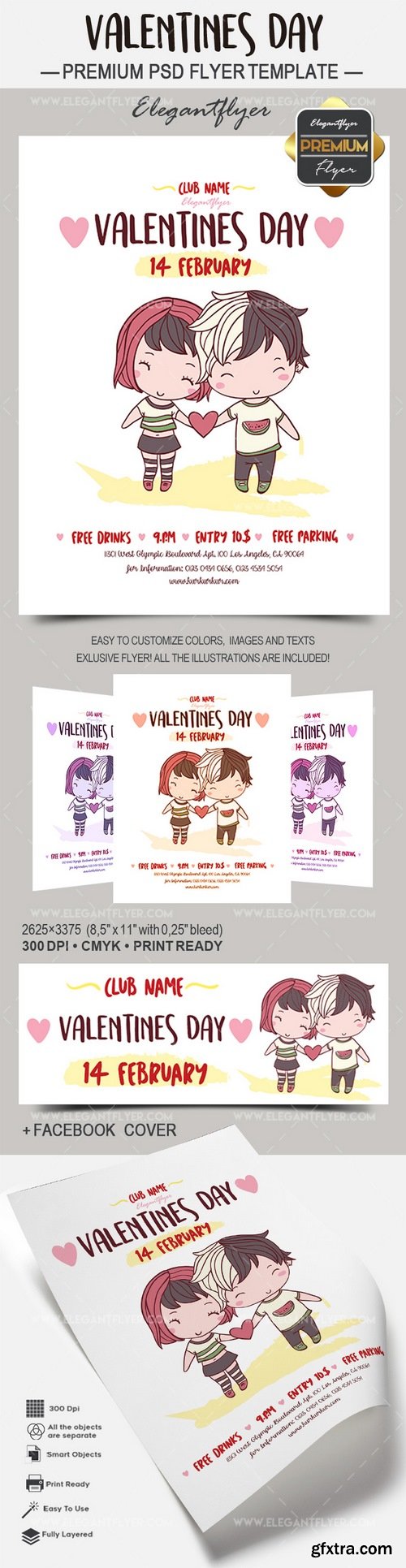 Valentines Day – Flyer PSD Template + Facebook Cover