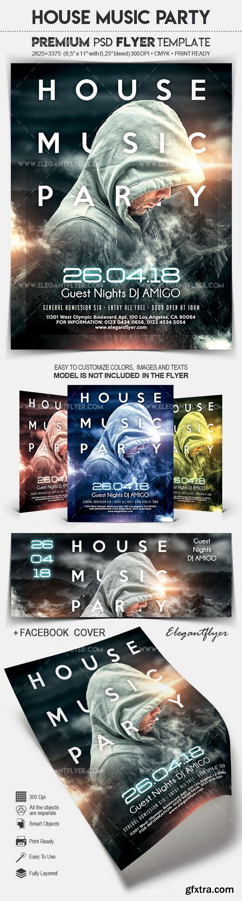 House Music Party – Flyer PSD Template + Facebook Cover