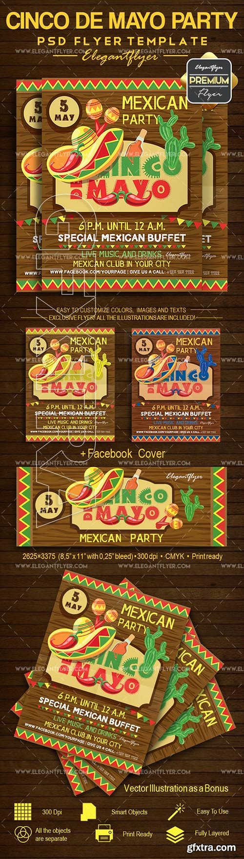 Cinco De Mayo Party – Flyer PSD Template + Facebook Cover