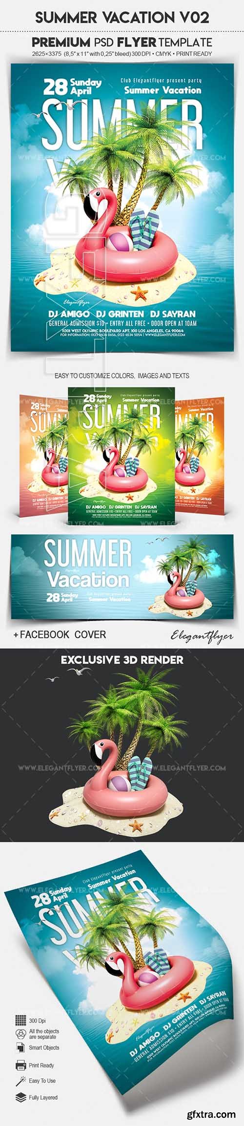 Summer Vacation V02 – Flyer PSD Template + Facebook Cover