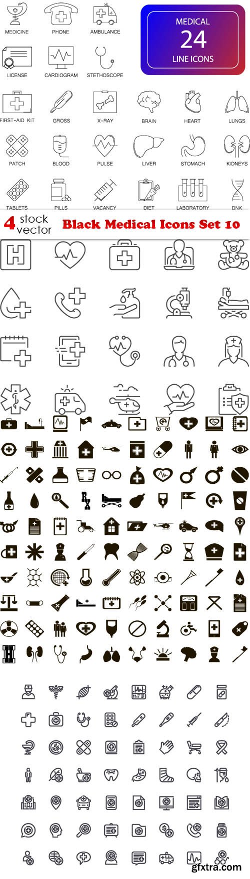 Vectors - Black Medical Icons Set 10