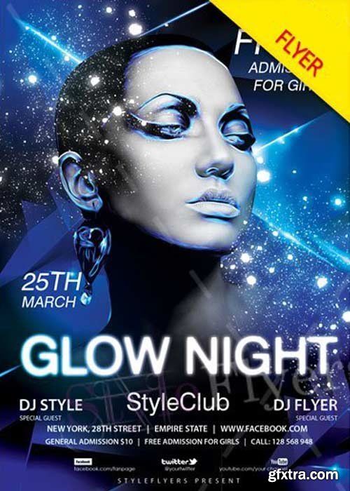 Glow Night Paty V3 2018 Flyer PSD