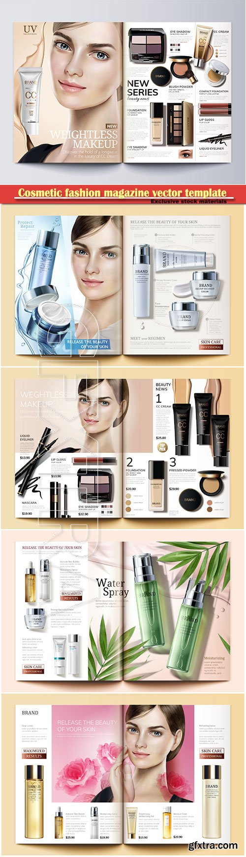 Cosmetic fashion magazine vector template #3