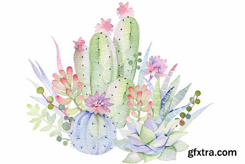 CreativeMarket Succulents Watercolor Set 2257648