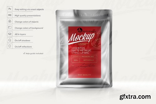 CreativeMarket MATTE METALLIC STAND-UP BAG MOCKUP 2280559