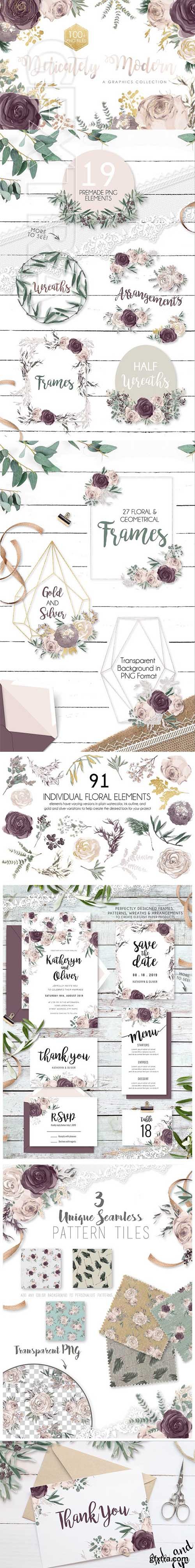 CreativeMarket - Delicately Modern Watercolor Florals 2368584