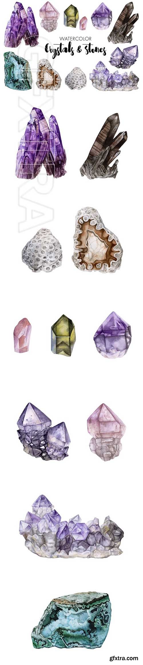 CreativeMarket - Watercolor Crystals & Stones 2367402