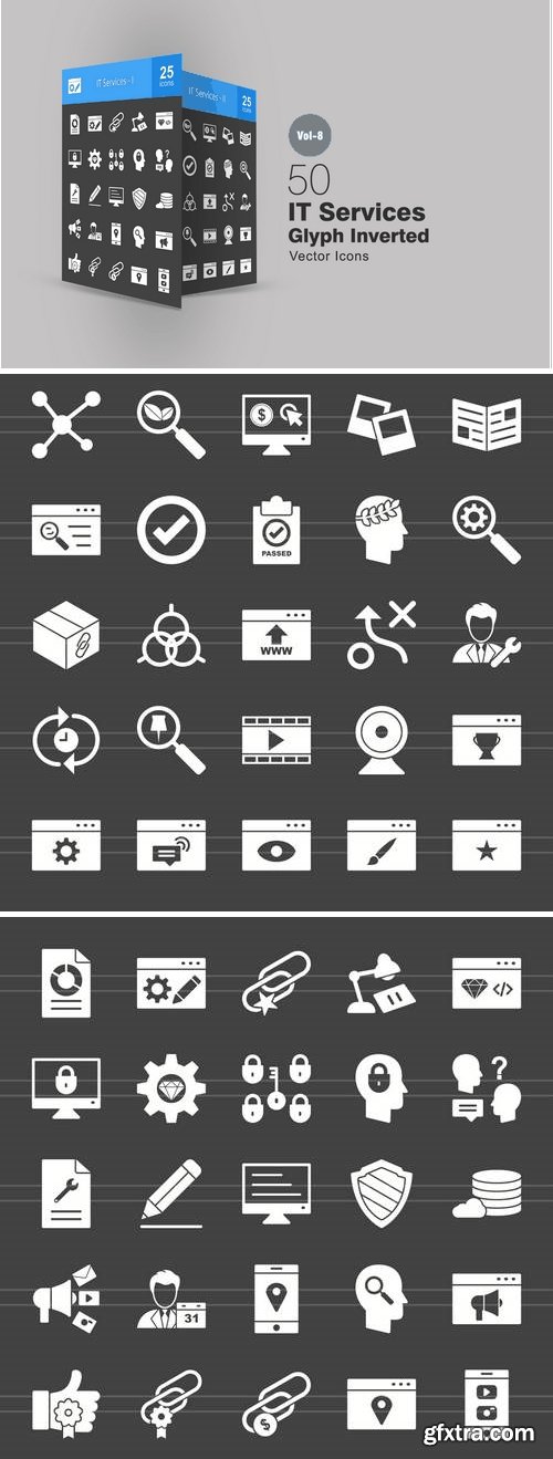 50 IT Services Glyph Inverted Icons