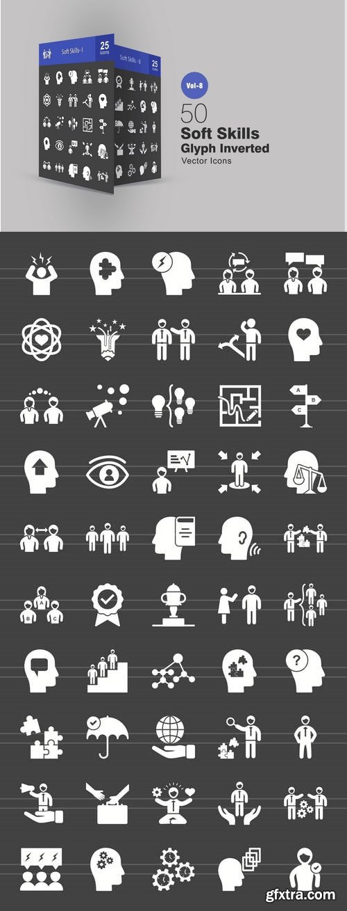 50 Soft Skills Glyph Inverted Icons