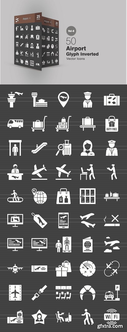 50 Airport Glyph Inverted Icons