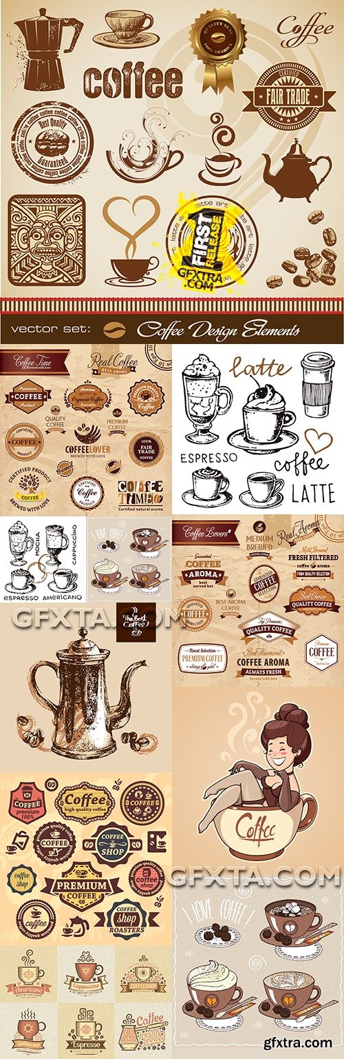 Fresh fragrant coffee collection illustrations and emblems