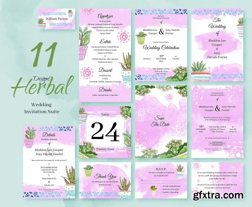 CreativeMarket Herbal. Wedding Invitation Package 2219577