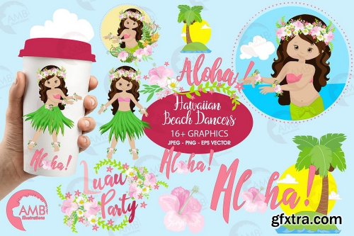 CreativeMarket Hawaiian Girls Luan Party AMB-1411 2298169