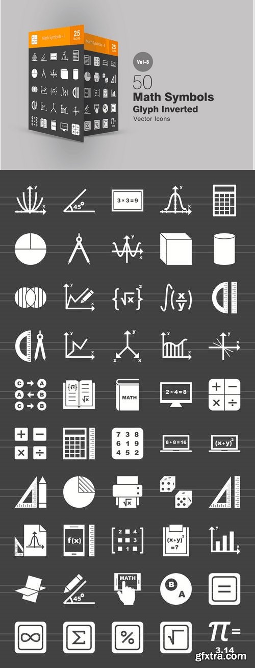 50 Math Symbols Glyph Inverted Icons