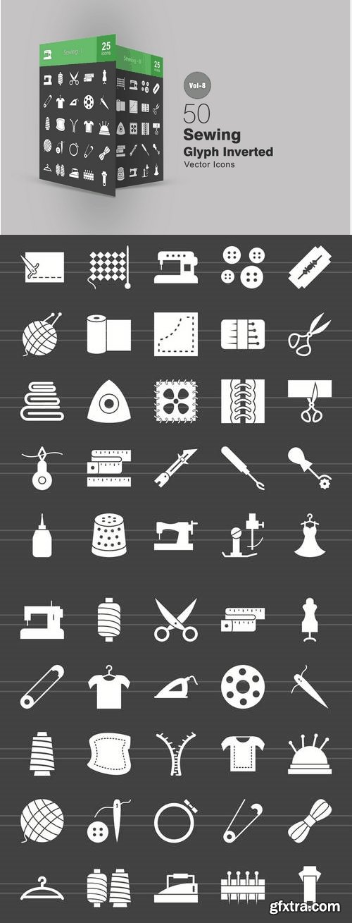 50 Sewing Glyph Inverted Icons