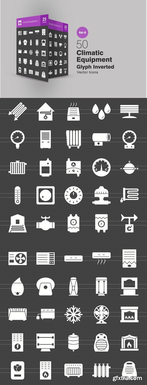 50 Climatic Equipment Glyph Inverted Icons