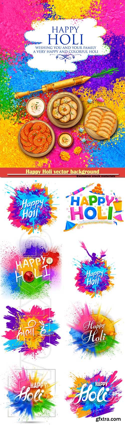 Happy Holi vector background, festival of India celebration greetings card