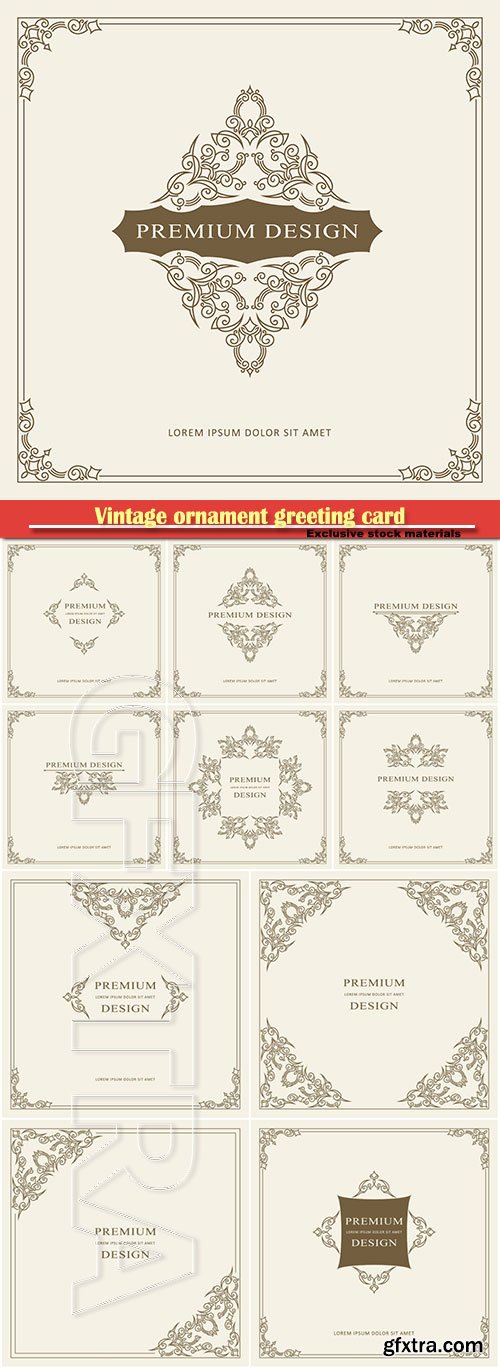 Vintage ornament greeting card vector template, retro luxury invitation