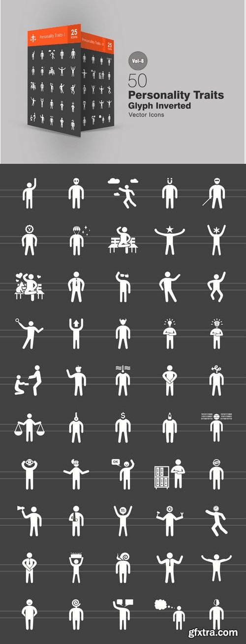 50 Personality Traits Glyph Inverted Icons