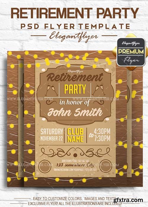 Retirement Party V1 2018 Flyer PSD Template + Facebook Cover