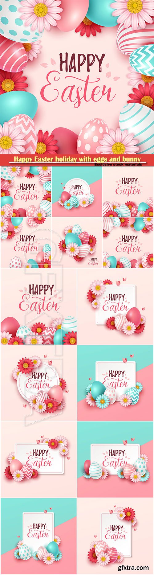 Happy Easter holiday with eggs and bunny, vector illustration # 15