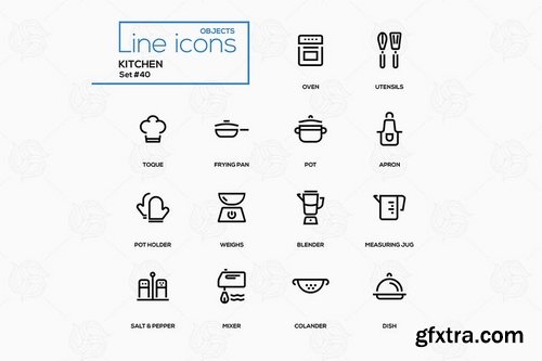 Kitchen utensils - line design icons set