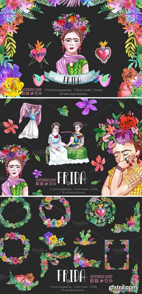 CM - Frida Kahlo watercolor clip art 2340154