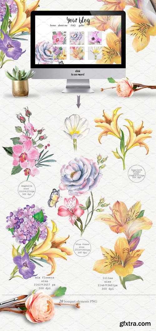 CM - Watercolor bouquets 2 in 1. 746620