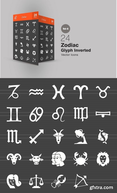 24 Zodiac Glyph Inverted Icons