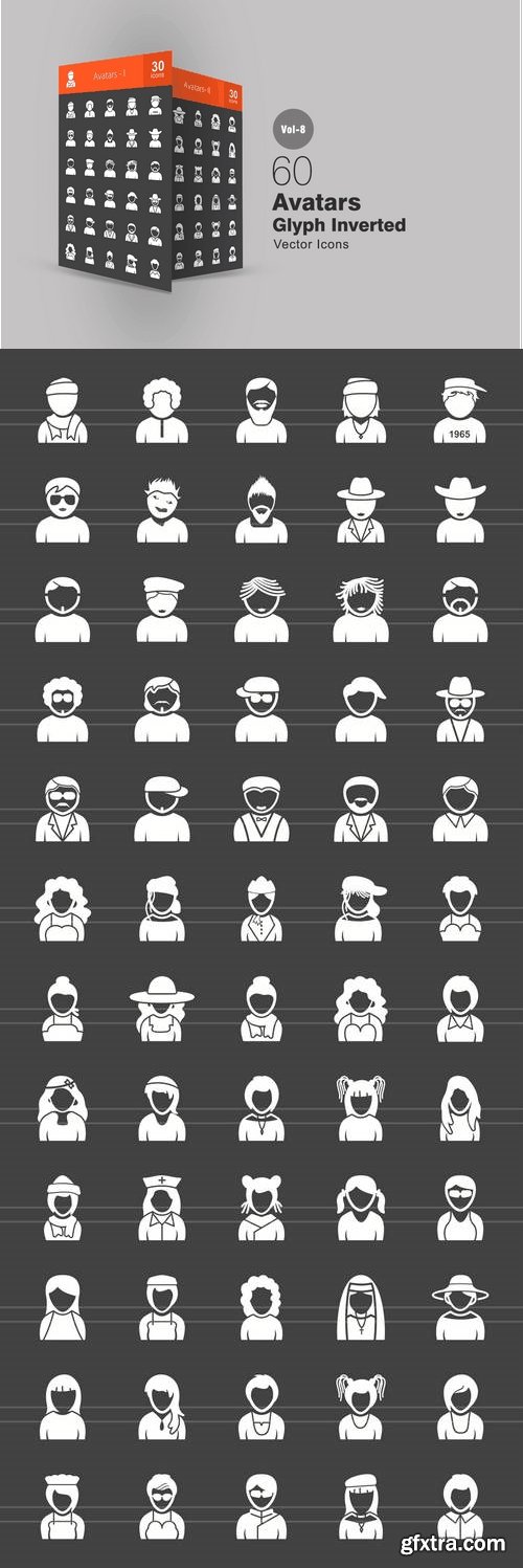 60 Avatars Glyph Inverted Icons