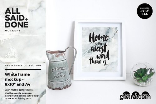 CreativeMarket 8x10 & A4 White Frames With Marble 2260724