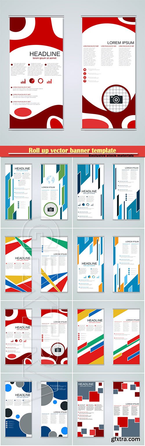 Roll up vector banner template, business vertical banner set