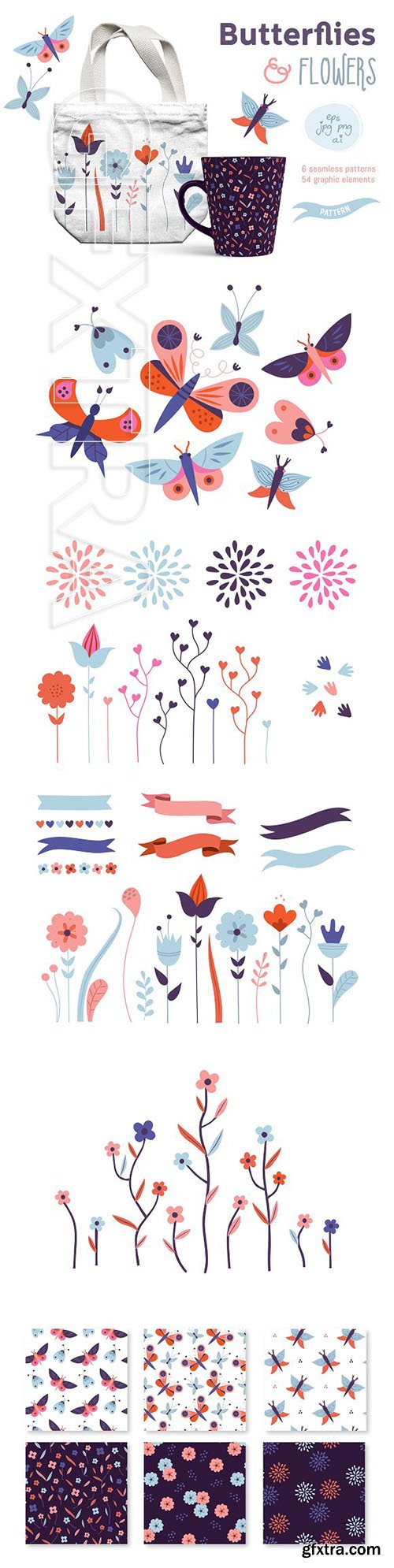 CreativeMarket - Butterflies and flowers vector set 2369667