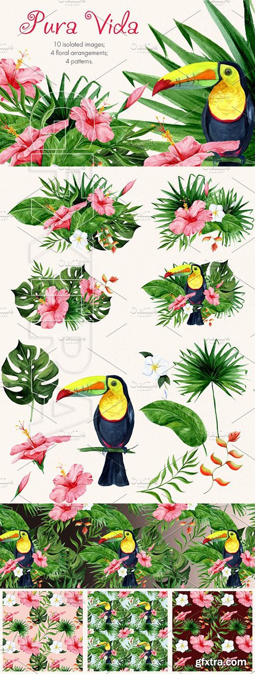 CreativeMarket - Pura Vida Watercolor clipart 2369764