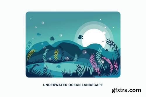 Underwater Ocean Landscape Vector Illustration