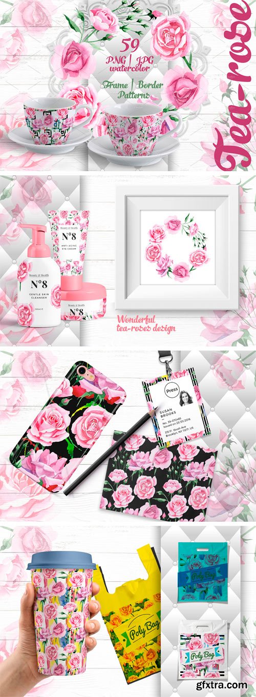 CM - Tea-rose PNG Watercolor Set 2295734