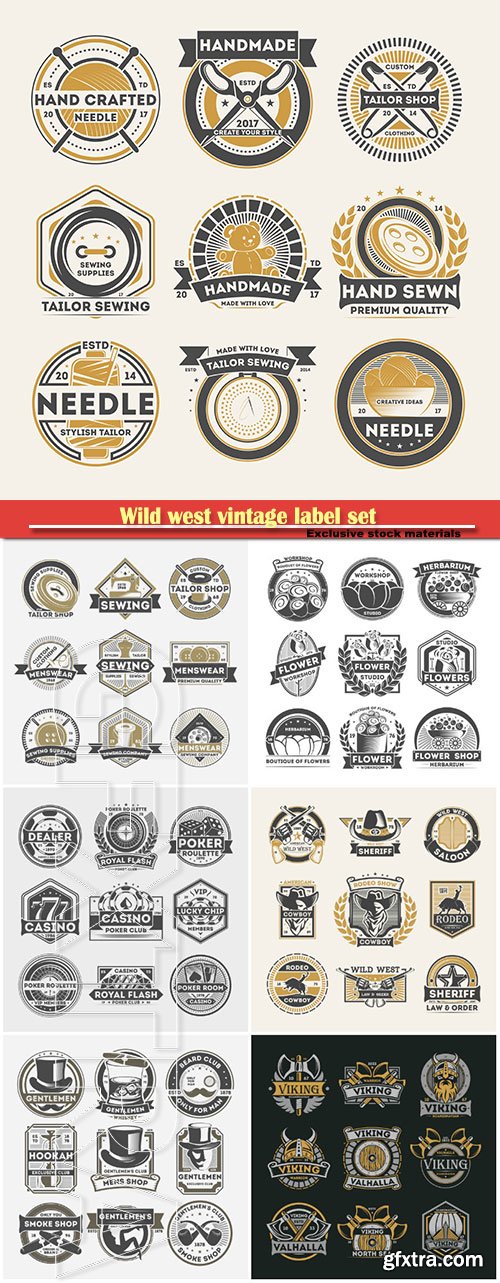 Wild west vintage label set, vector logo, emblem