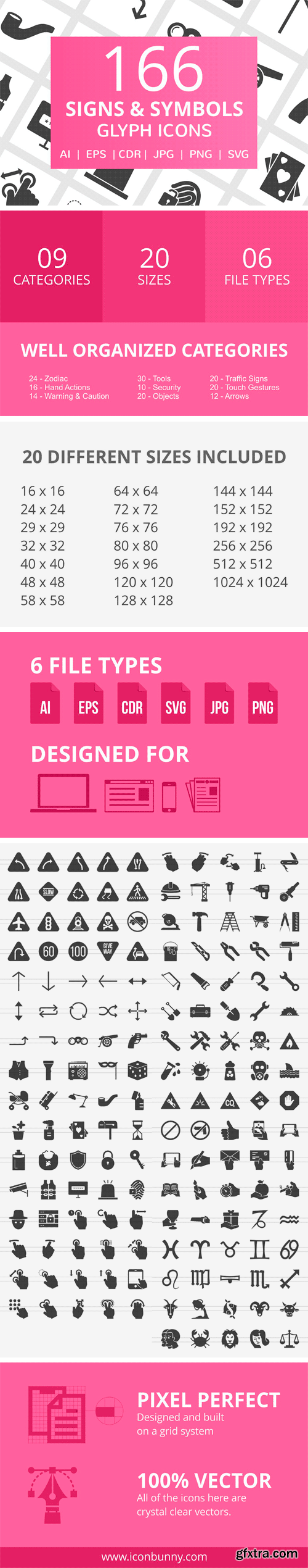 CM - 166 Signs & Symbols Glyph Icons 2316222