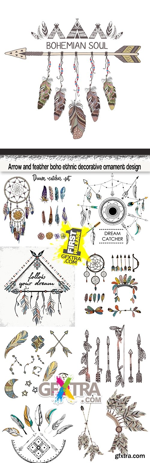 Arrow and feather boho ethnic decorative ornament design