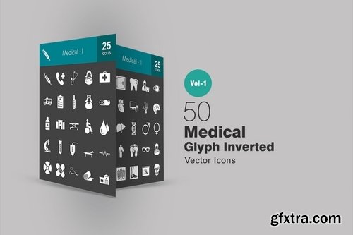 50 Medical Glyph Inverted Icons